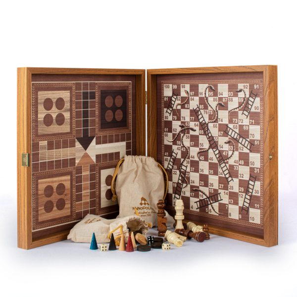 Manopoulos - Classic 4 in 1 Combo Games Set in Walnut replica wooden case