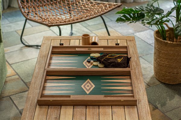 Manopoulos Walnut with Green Oak Luxury Backgammon Set - Image 9