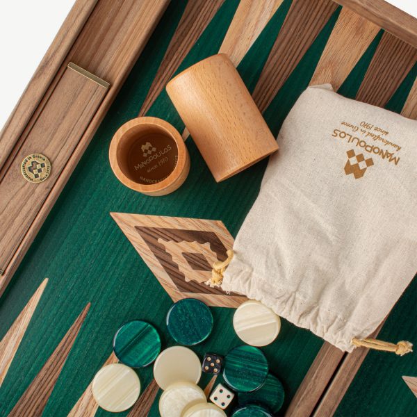 Manopoulos Walnut with Green Oak Luxury Backgammon Set - Image 8