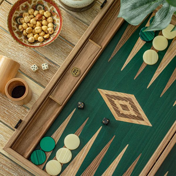 Manopoulos Walnut with Green Oak Luxury Backgammon Set - Image 6