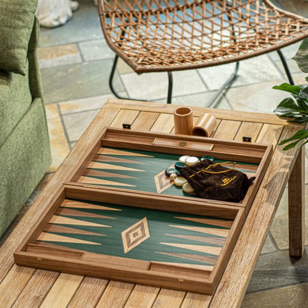 Manopoulos Walnut with Green Oak Luxury Backgammon Set - Image 7