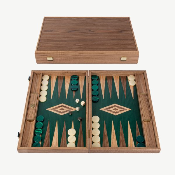 Manopoulos Walnut with Green Oak Luxury Backgammon Set