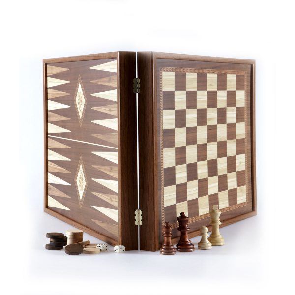 Manopoulos - Classic 2-in-1 Combo Games Set in Walnut replica wooden case (Large)