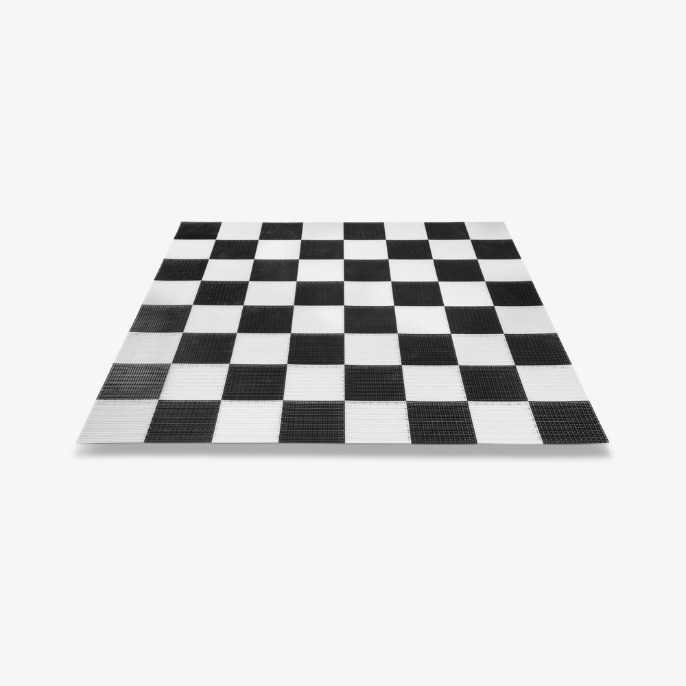 A perfect addition to our Giant chess & Draughts – this Premium rubberised plastic giant chess board is the perfect addition. This premium version has a more flexible, durable plastic to allow for variations on surface. On the top of the tiles are small studs to ensure grip in all weathers and on the back of the tiles there are several small studs that will fix into softer surfaces (shown in our images)

Connect together the 64 plastic tiles for a lawn-friendly, durable playing surface that can be left out all summer long. The board is weather-resistant and won’t damage your grass.

Our giant chess board is comprised of:

 	64 plastic tiles: 32 black, 32 white
 	Individual tiles measure 30cm x 30cm
 	Total board measures 240cm x 240cm
