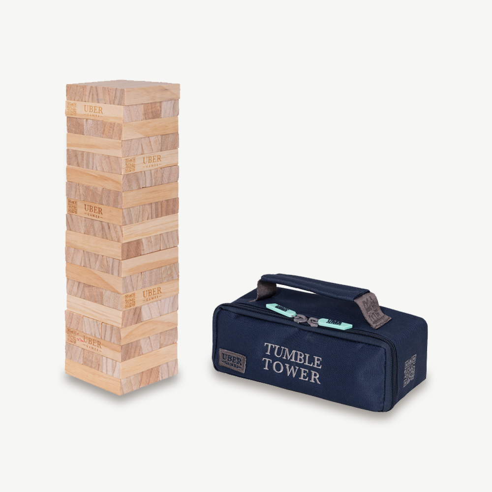 Uber Games Tumble Tower Range is designed to be the centre of attention, bringing people together for memorable moments. Crafted with precision and built to last, these high-quality wooden blocks are perfect for all ages and skill levels.

There are 2 Sizes in our Tumble Tower Range:

Mini - 27 cm starting height
Midi - 54 cm starting height

Every Tumble Tower in our range has 54 Blocks per Tumble Tower Creating a 18-level High Game.

We opted for FSC certified pine blocks with a natural finish (as opposed to hardwood) because they are reasonably light – making the ranges safer and easier to transport. Our entire range is FSC certified, meaning the materials used to make our tumble tower are sustainably sourced.